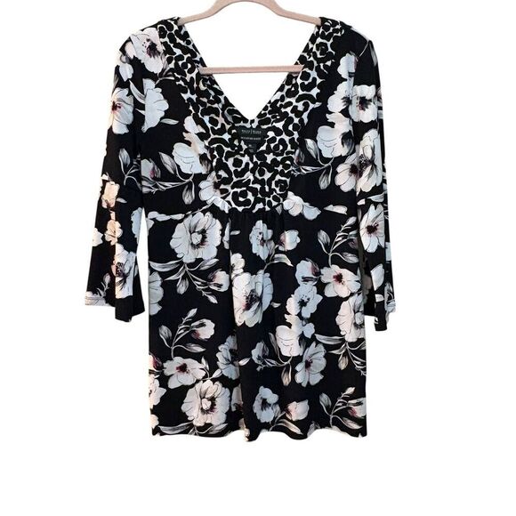 White House Black Market Top Womens Medium Floral Animal Print 3/4 Sleeve Tunic - Picture 1 of 6